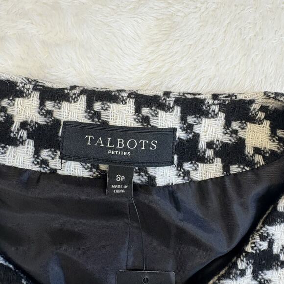 Talbots 8 Petite Black White Houndstooth Button Down Blazer Wool NWT Executive - Picture 5 of 13
